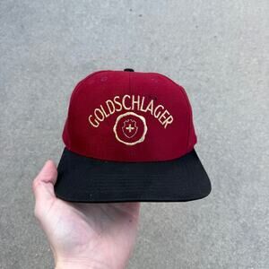Vintage 90's Goldschlager Liqueur Yikes! Red Black Promo Snapback Hat Cap VTG